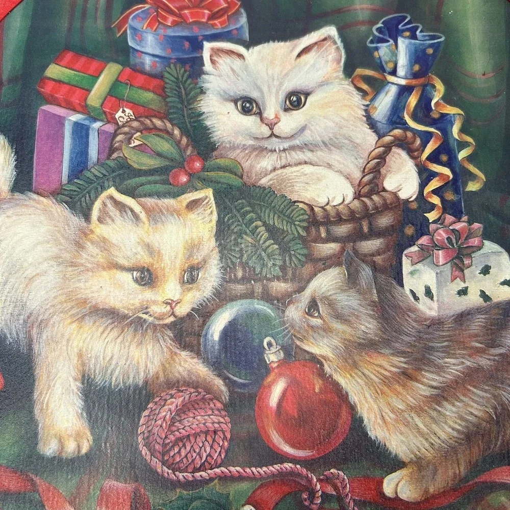 Vintage Style Round Metal Cat‎ Christmas Tray Graphic Print